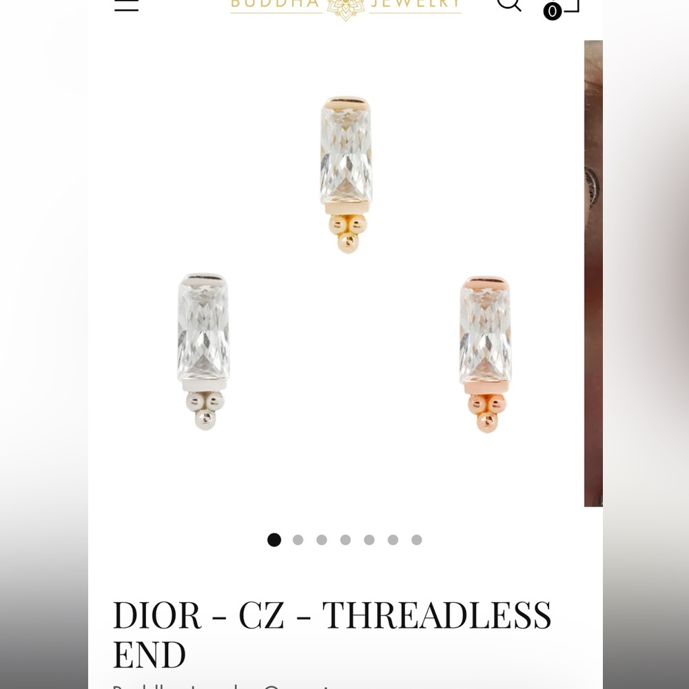 Buddha Jewelry DIOR - CZ -  ONE THREADLESS END